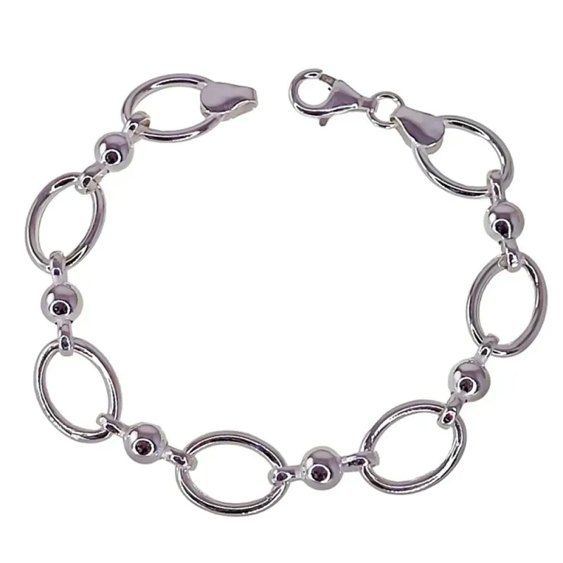 Pulsera en Plata de Ley 925m con 19 cm. asas grandes huecas y bolas l