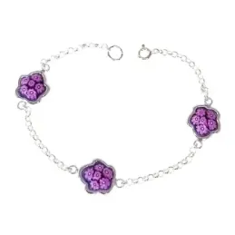 Pulsera Plata Ley 925m cadena rolo de 17.5 cm. flores cristal murano