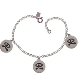 Pulsera Indalo Plata de Ley 18.5 cm. cadena rolo discos amuleto 12 mm