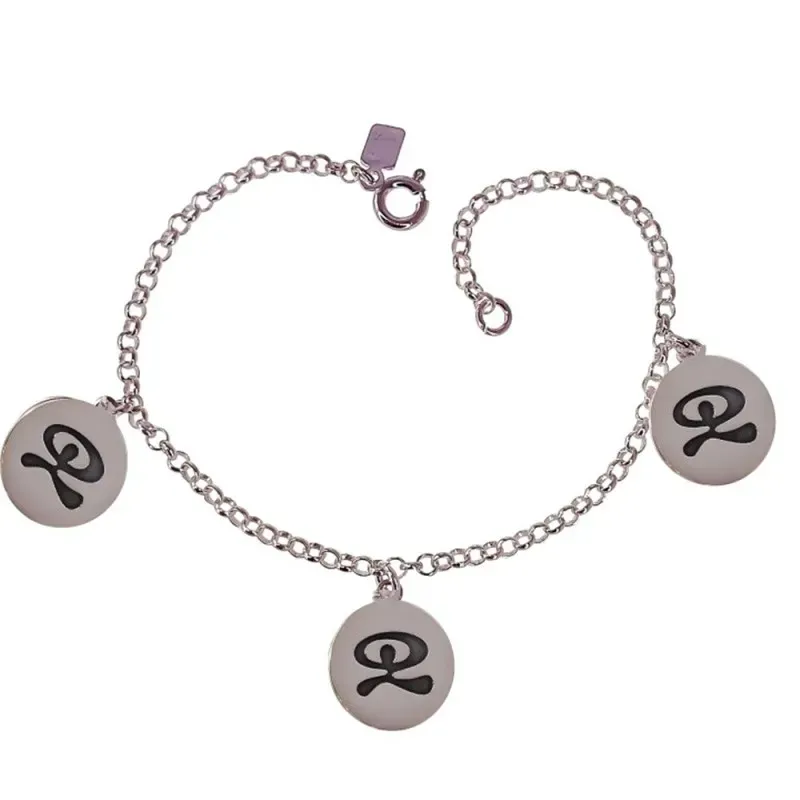 Pulsera Indalo Plata de Ley 18.5 cm. cadena rolo discos amuleto 12 mm