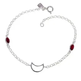 Pulsera Plata Ley 925m de 18.5 cm. cadena rolo luna calada piedras en