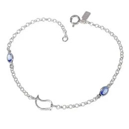 Pulsera Plata Ley 925m de 18.5 cm. cadena rolo pájaro calado piedras
