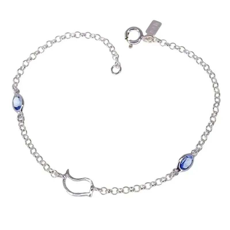 Pulsera Plata Ley 925m de 18.5 cm. cadena rolo pájaro calado piedras