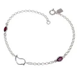 Pulsera Plata Ley 925m de 18.5 cm. cadena rolo pájaro calado piedras