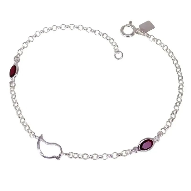 Pulsera Plata Ley 925m de 18.5 cm. cadena rolo pájaro calado piedras