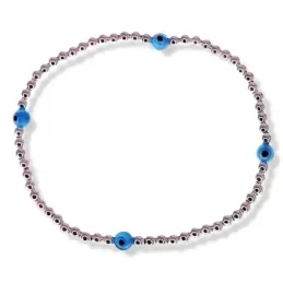 Pulsera Elástica en Plata Ley 925m con Ojos Turcos 4 mm. bolas lisas