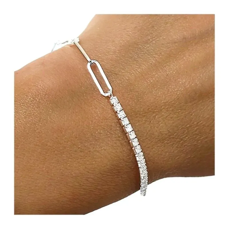 Pulsera en Plata Ley 925m de 19 cm. cadena forzada alargada combinada