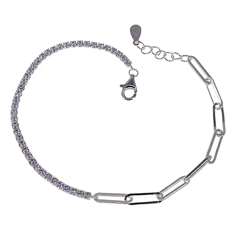 Pulsera en Plata Ley 925m de 19 cm. cadena forzada alargada combinada