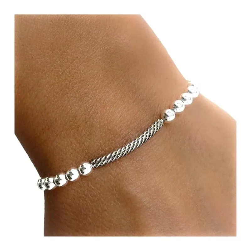 Pulsera en Plata de Ley 925m cadena cardano bolas 4 mm. entrepieza ox