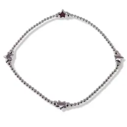 Pulsera Elástica en Plata de Ley 925m con bolas lisas 2 mm. y estrell
