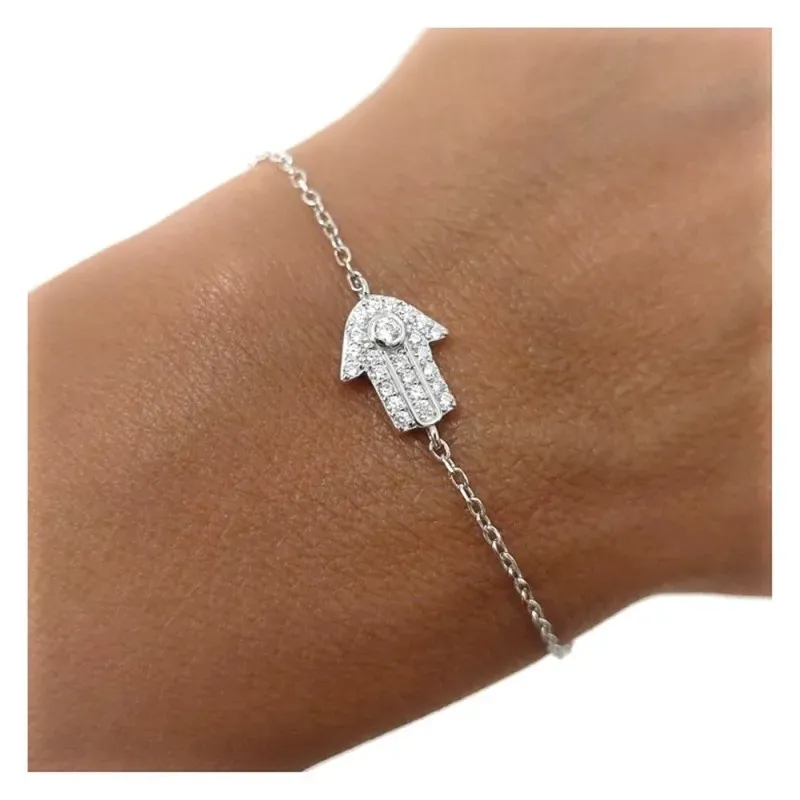 Mano de Fátima Pulsera en Plata de Ley 925m con 16.5 cm. tamaño amule