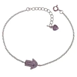 Mano de Fátima Pulsera en Plata de Ley 925m con 16.5 cm. tamaño amule