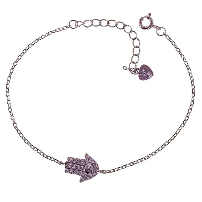 Mano de Fátima Pulsera en Plata de Ley 925m con 16.5 cm. tamaño amule