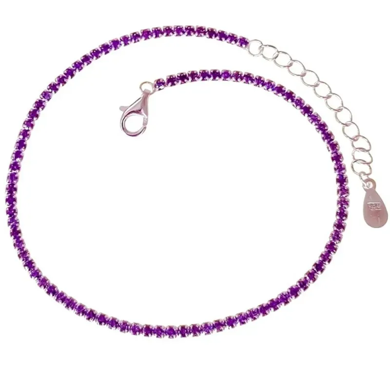 Pulsera Plata de Ley 925m con 18 cm. con circonitas color morado de 2