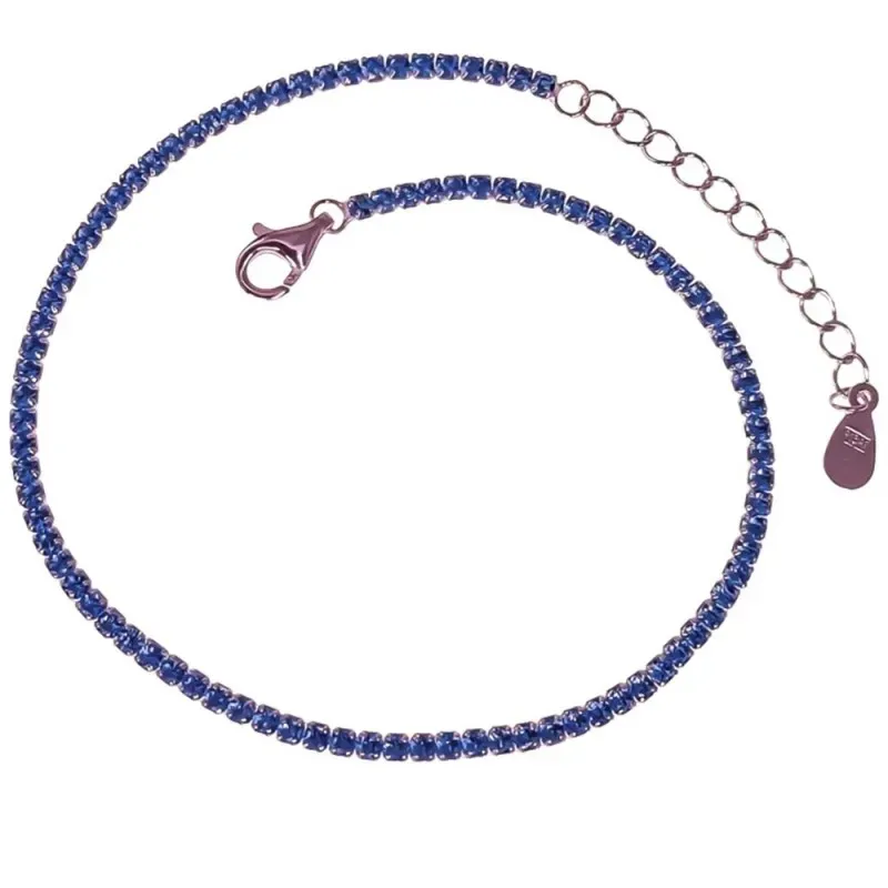 Pulsera en Plata Ley 925m de 18 cm. con circonitas color azul oscuro