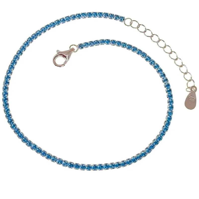 Pulsera en Plata Ley 925m de 18 cm. con circonitas color azul de 2 mm