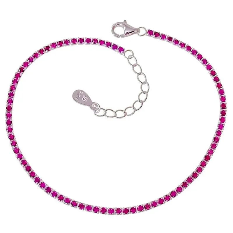 Pulsera en Plata Ley 925m de 18 cm. con circonitas color rosa de 2 mm