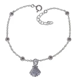 Pulsera Plata Ley 925m de 17.5 cm. cadena forzada bolas 4 mm. concha
