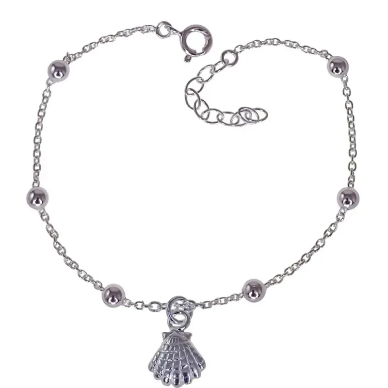 Pulsera Plata Ley 925m de 17.5 cm. cadena forzada bolas 4 mm. concha