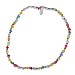 Pulsera elástica Plata Ley 925m con bolas lisas 2 mm. y piedras de co
