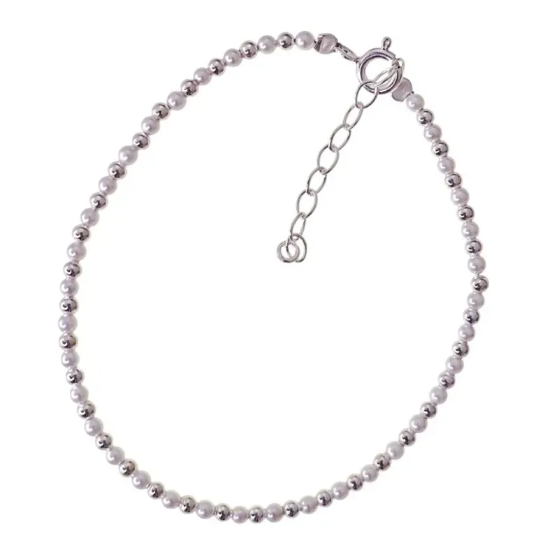 Pulsera en Plata de Ley 925m con 17 cm. bolas lisas combinadas perlas