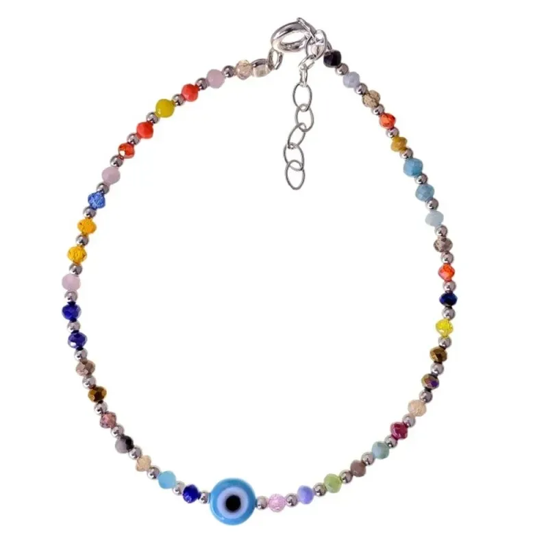 Ojo Turco Pulsera Plata de Ley 925m con 17 cm. piedras colores amulet