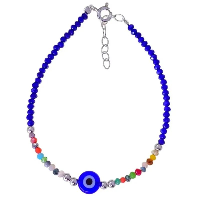 Ojo Turco Pulsera en Plata Ley 925m de 17 cm. amuleto 8 mm. piedras c