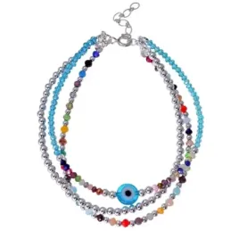 Pulsera Triple en Plata Ley 925m con 17 cm. piedras color 2.5 mm. bol
