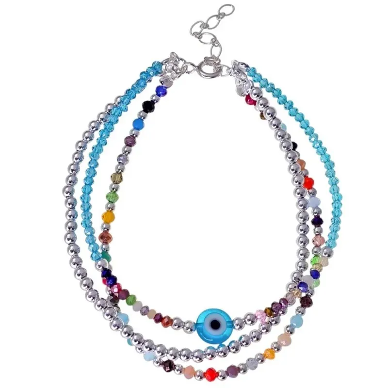 Pulsera Triple en Plata Ley 925m con 17 cm. piedras color 2.5 mm. bol