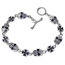 Pulsera Calaveras en Plata de Ley 925m con 21.5 cm. tamaño de 13 mm.