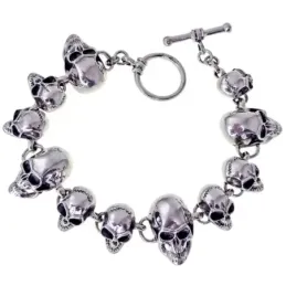 Pulsera Calaveras en Plata de Ley 925m con 21 cm. tamaños de 21 y 15