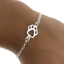 Pulsera Huella de Perro en Plata de Ley 925m con 17 cm. cadena rolo