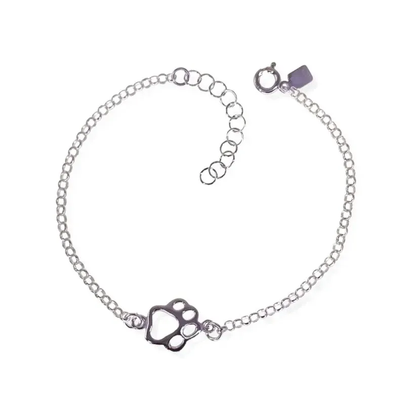 Pulsera Huella de Perro en Plata de Ley 925m con 17 cm. cadena rolo