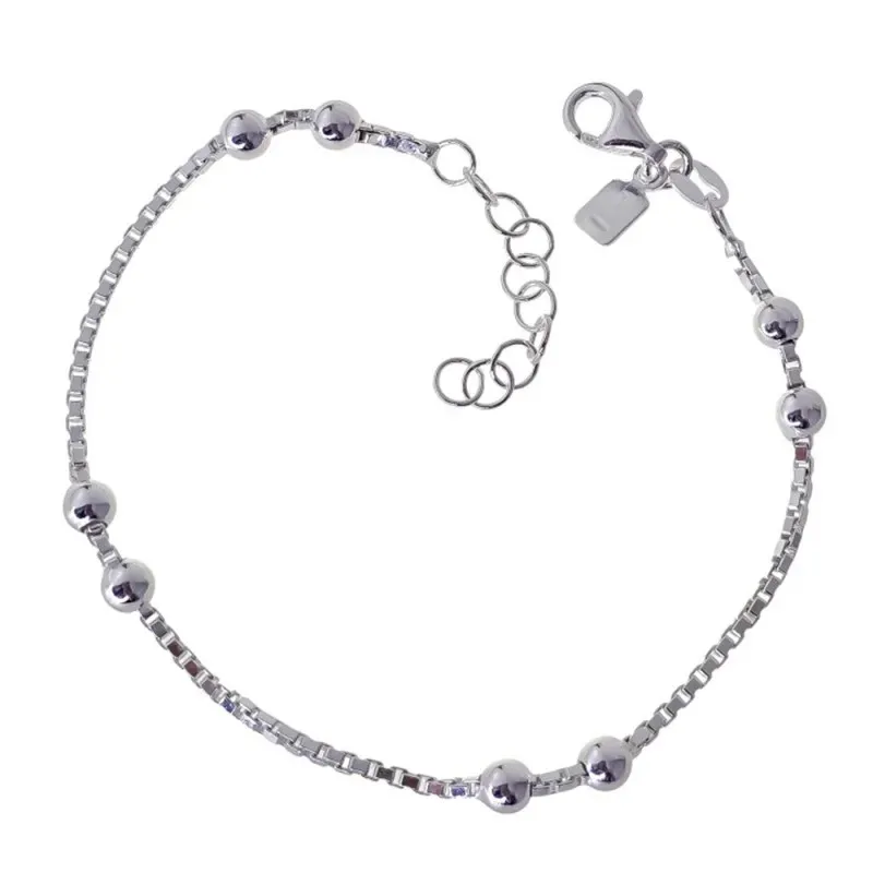 Pulsera Plata Ley 925m de 16 cm. cadena veneciana 1.5 mm. bolas lisas