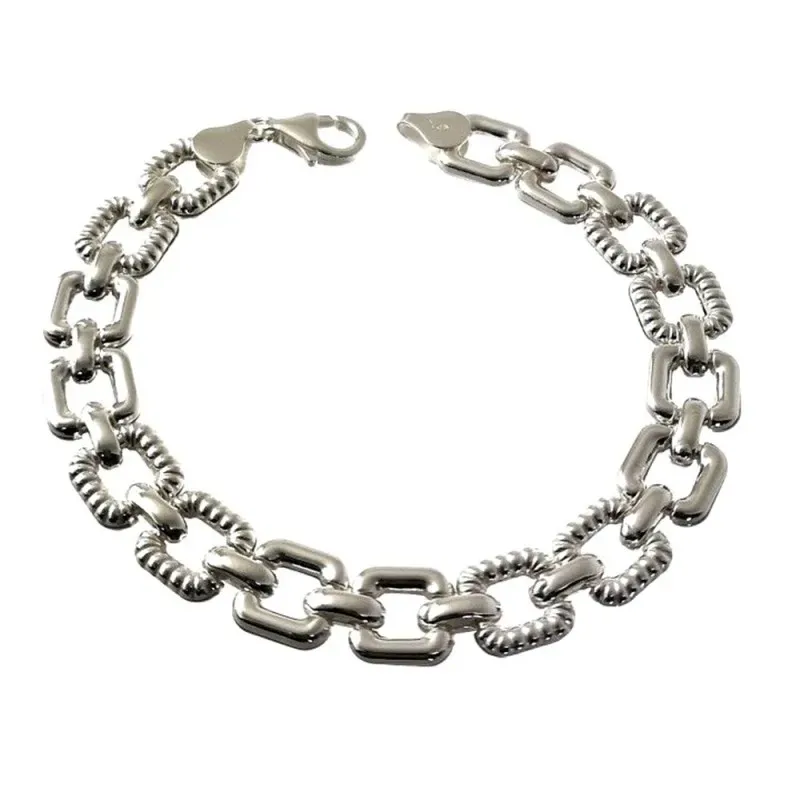 Pulsera Plata de Ley 925m con 20 cm. eslabones cuadrados estampados c