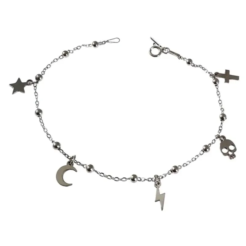 Pulsera en Plata de Ley 925m con 19 cm. motivos colgantes cruz calave