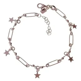 Pulsera Plata Ley 925m de 16.5 cm. conasas de 10 mm. y estrellas de 5