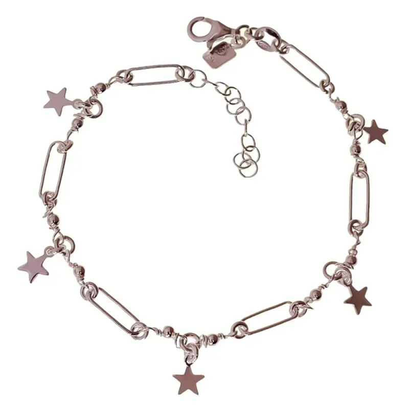 Pulsera Plata Ley 925m de 16.5 cm. conasas de 10 mm. y estrellas de 5