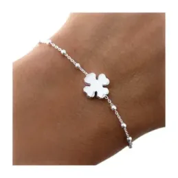Trébol Pulsera en Plata de Ley 925m con bolas lisas combinadas amulet