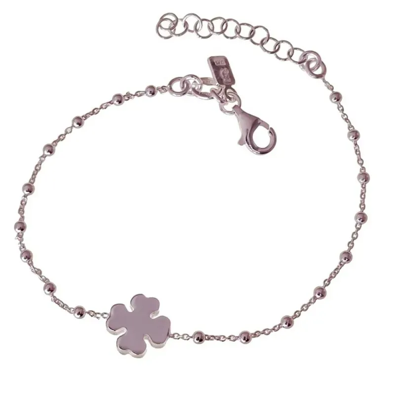 Trébol Pulsera en Plata de Ley 925m con bolas lisas combinadas amulet