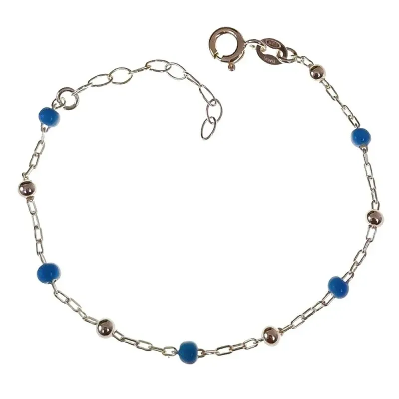 Pulsera Infantil en Plata Ley 925m con 14 cm. cadena forzada bolas co