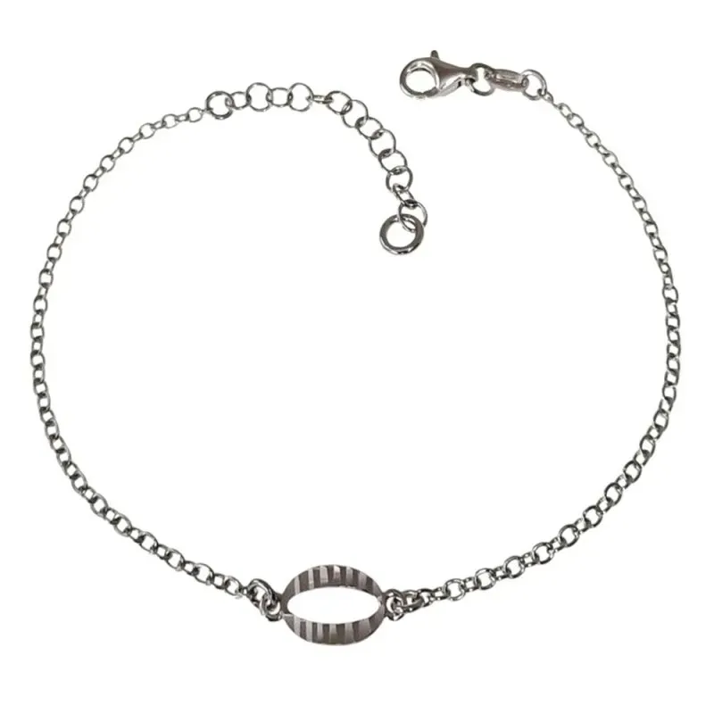 Pulsera Plata Ley 925m de 17 cm. con detalle ovalado de 9 mm.