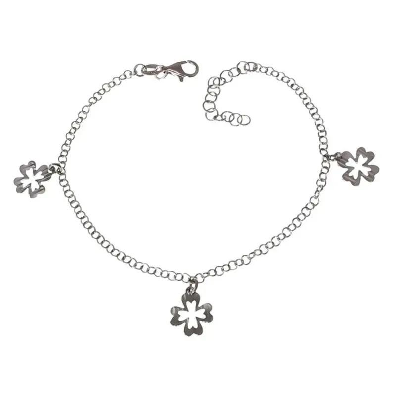 Pulsera Plata de Ley 925m con 17 cm. tréboles colgantes de 9 mm.