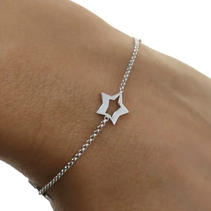 Pulsera Plata Ley 925m con 17 cm. cadena forzada estrellas caladas de