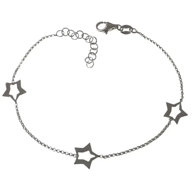 Pulsera Plata Ley 925m con 17 cm. cadena forzada estrellas caladas de