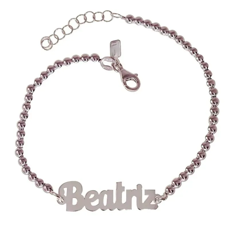 Pulsera Nombre Personalizable en Plata de Ley 925m con 18 cm. bolas l