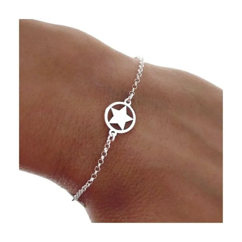 Pulsera Plata de Ley 925m con 17 cm. cadena rolo con círculos de 10 m