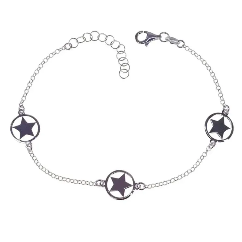 Pulsera Plata de Ley 925m con 17 cm. cadena rolo con círculos de 10 m