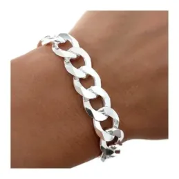 Pulsera en Plata Ley 925m para hombre de 22 cm. cadena barbada de 11