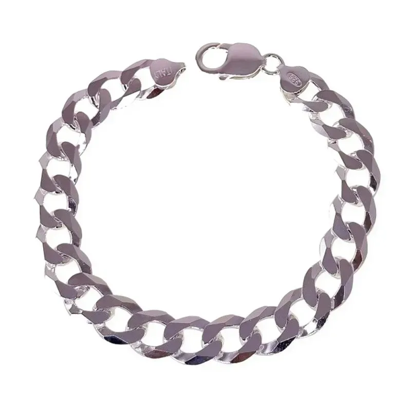 Pulsera en Plata Ley 925m para hombre de 22 cm. cadena barbada de 11